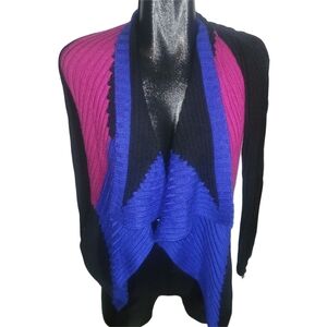 Alberto Malaki Colorblock Waterfall Cardigan In Black, Blue, and Pink M